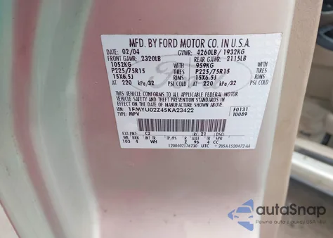 2005 Ford Escape Xls z USA, uszkodzony, nr VIN 1FMYU02Z45KA23422